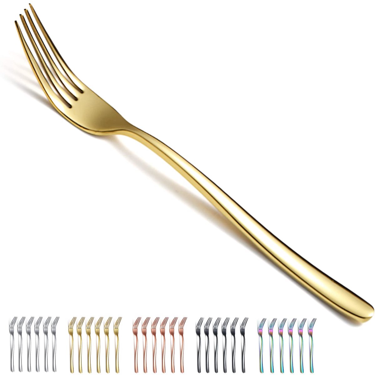 Ibenzoa® Elegant 20,9 cm Bestekvork Set van 6 Delen, Goud Verguld Roestvrij Staal