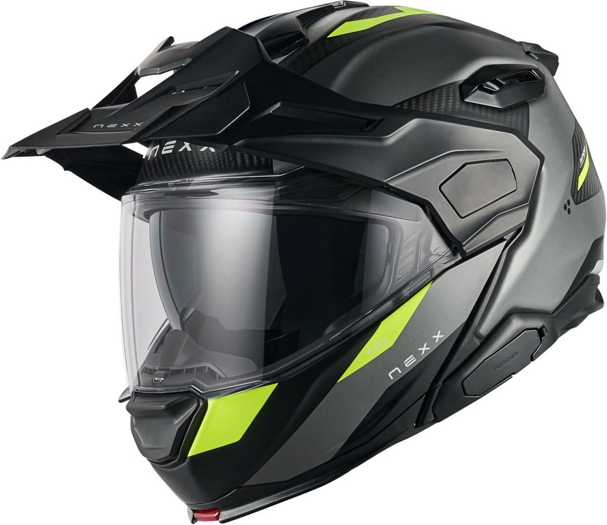 Nexx X.Lifecountry Terra Carbon Mat Grijs Neon Geel Systeemhelm - Maat S - Helm