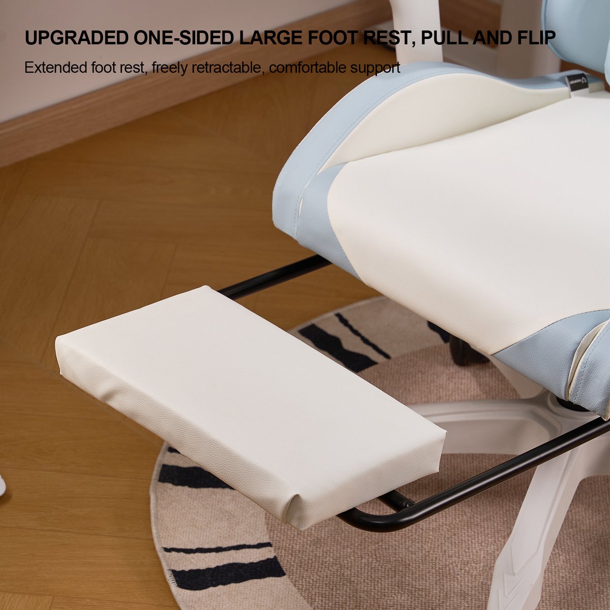 FOXSPORT Gamestoel - Gaming Chair - Ergonomisch - Verstelbaar - Met lendensteun en hoofdsteun - Met voetsteun - Bureaustoel - Racing -Wit / Blauw – foto 2