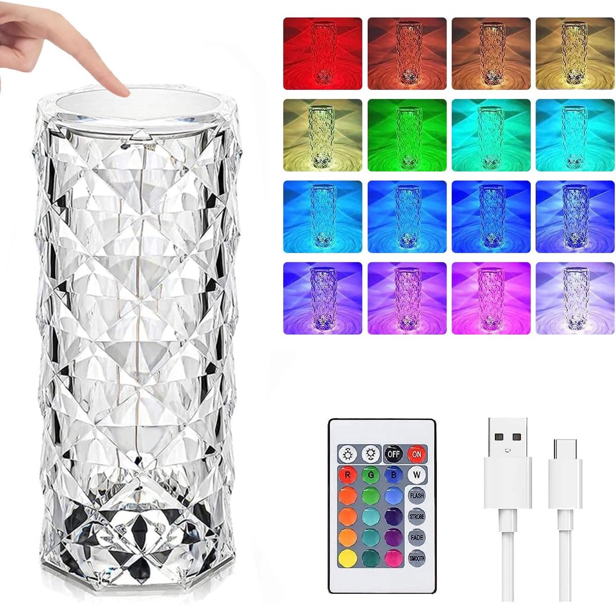 Kristallen Tafellamp met 16 Kleuren en Touch Control - Modern Sfeerverlichting