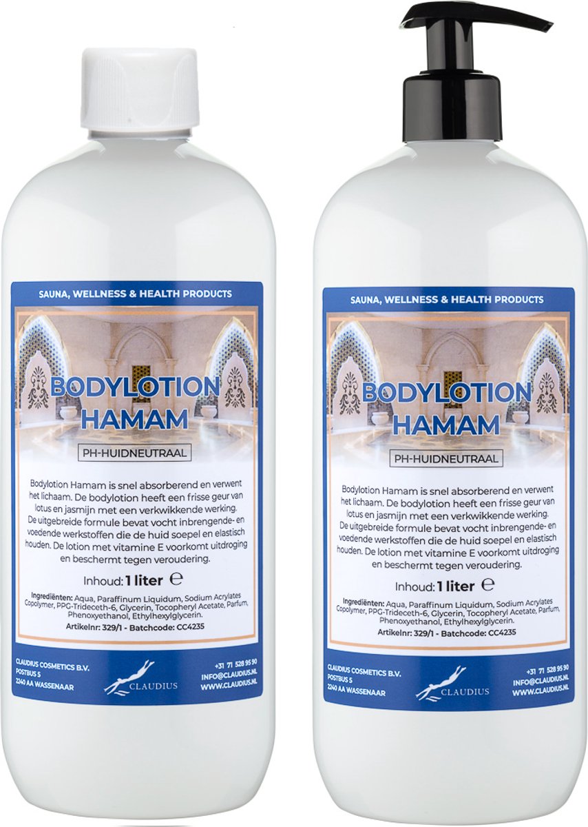 Bodylotion Hamam 1 Liter - met gratis pomp - set van 2 stuks