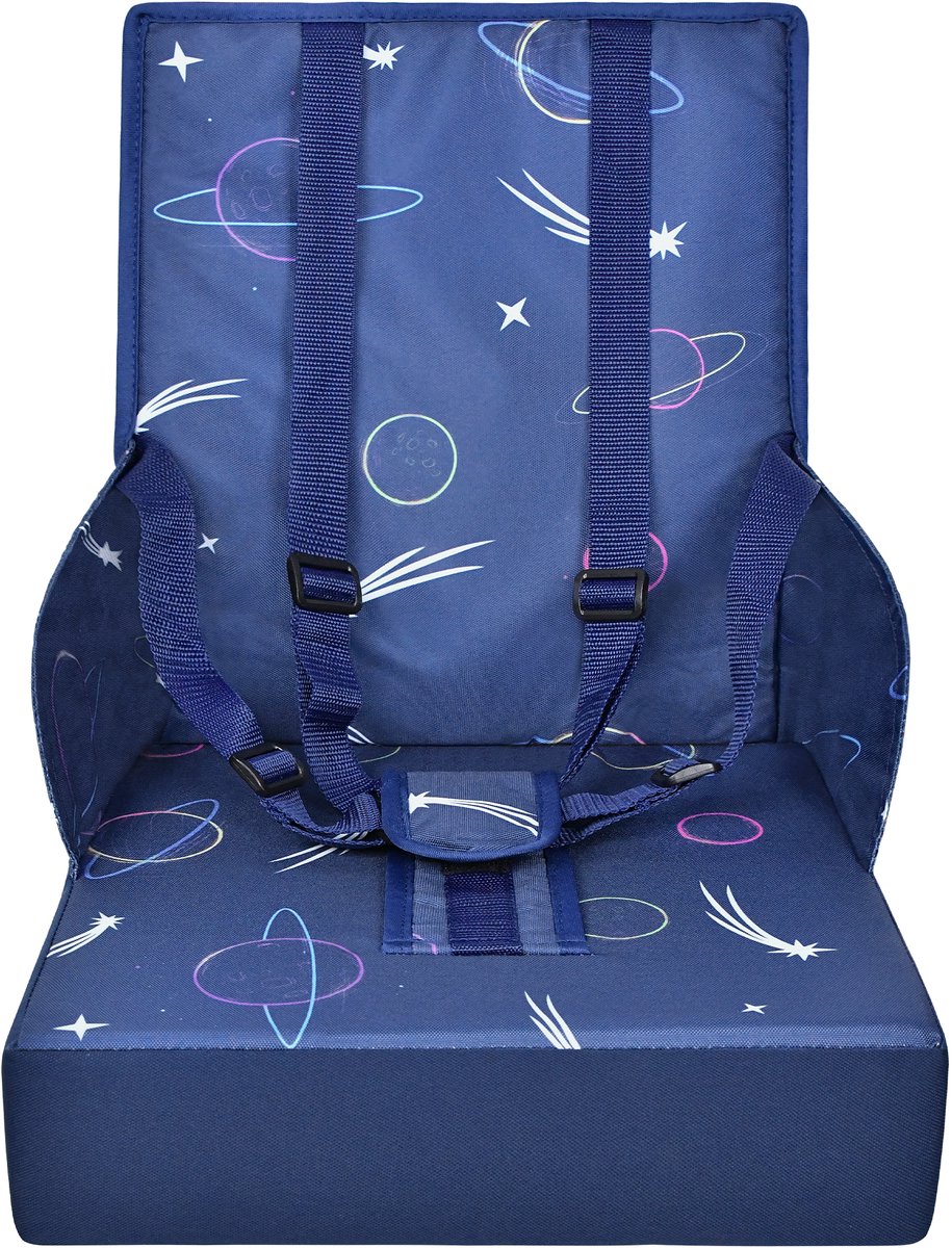 Kinderstoelkussen Stoelverkleiner Verhoger Zitkussen Opvouwbaar Stoelkussen Booster met Rugleuning - Blauw