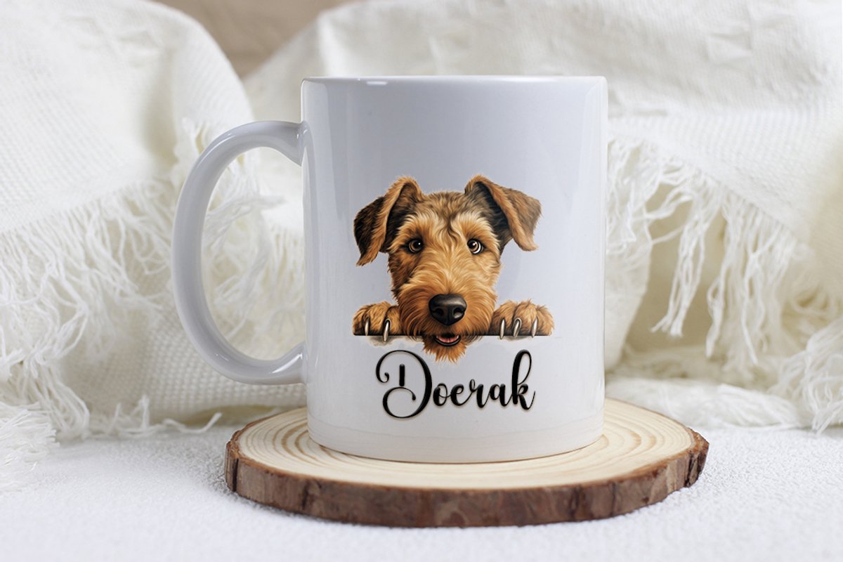 Welsh terriër mok met naam