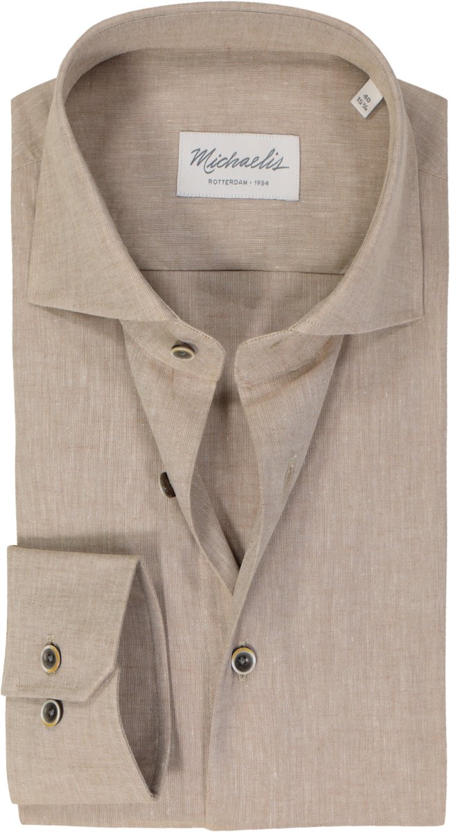 Michaelis slim fit heren overhemd - popeline - beige - Strijkvriendelijk - Boordmaat: 42
