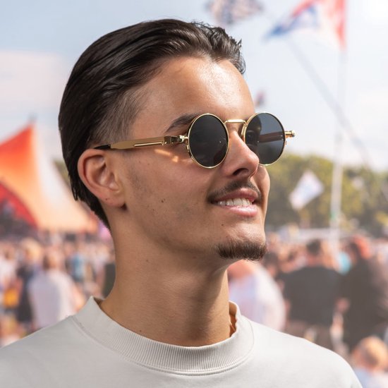 Freaky Glasses - Zonnebril rond - Festivalbril - Bril - Feest - Glasses - Heren - Dames - Unisex - Kunststof - zwart - goud van Freaky Glasses — afbeelding 5