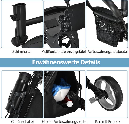 COSTWAY Golftrolley, golftrolley, golftrolley, golfwagen, inklapbaar, golfcaddy golf push cart van aluminium, golfcaddy met parapluhouder, T-stukhouder en opbergtas van Costway — afbeelding 2