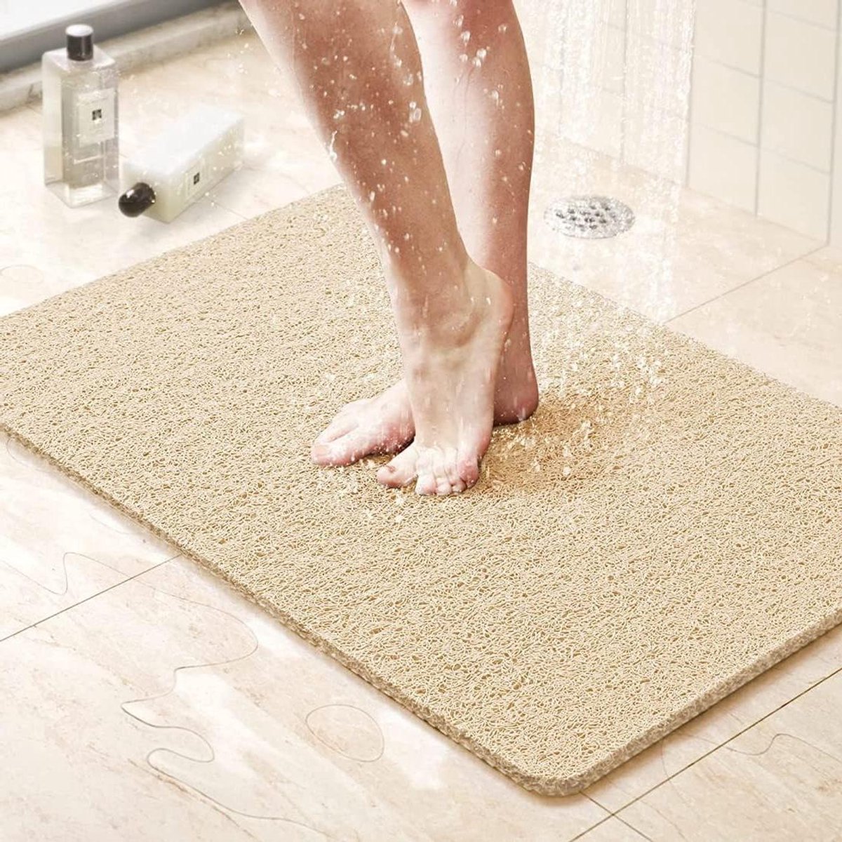 Badmat voor binnendouche loofah douchemat antislip anti schimmel antibacteriële zachte PVC badmat voor natte douchegebieden (45 x 75 cm) (beige)