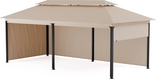 Abri de jardin Blumfeldt Grandezza Cortina 3 x 6 m - Structure en acier, panneaux latéraux enroulables, toit résistant aux intempéries, Protection UV 30+, beige