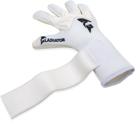 Witte Gladiator Sports keepershandschoen met losse polsband.