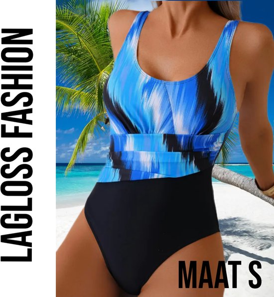 Maillot de bain LaGloss® Blauw et Zwart – Maillot de bain flatteur pour femme avec volants – Taille S