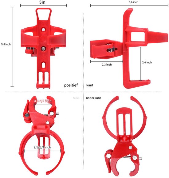 Universele bekerhouder voor fietsen - draaibare bidonhouder - Geschikt voor fietsen, elektrische fietsen, scooters, mountainbikes, racefietsen, kinderwagens - Antislip accessoirebeker met snelsluiting - Drankhouder - Rood — afbeelding 3