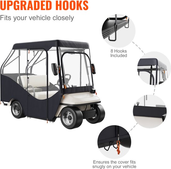 Golfkarhoes, 420d Polyester Hoes met 4 Transparante Vensters, Universele 4-Persoons Bescherming voor Clubkarren, Zon- En Stofdichte Outdoorkarhoes voor De Meeste Merken — afbeelding 3