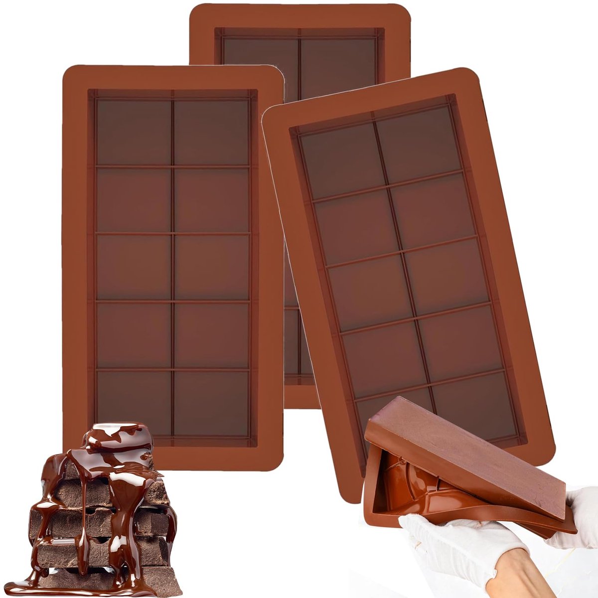 Ibenzoa® Siliconen Chocoladevormen Set voor Creatieve Chocoladecreaties en Snoepjes, 3 Stuks