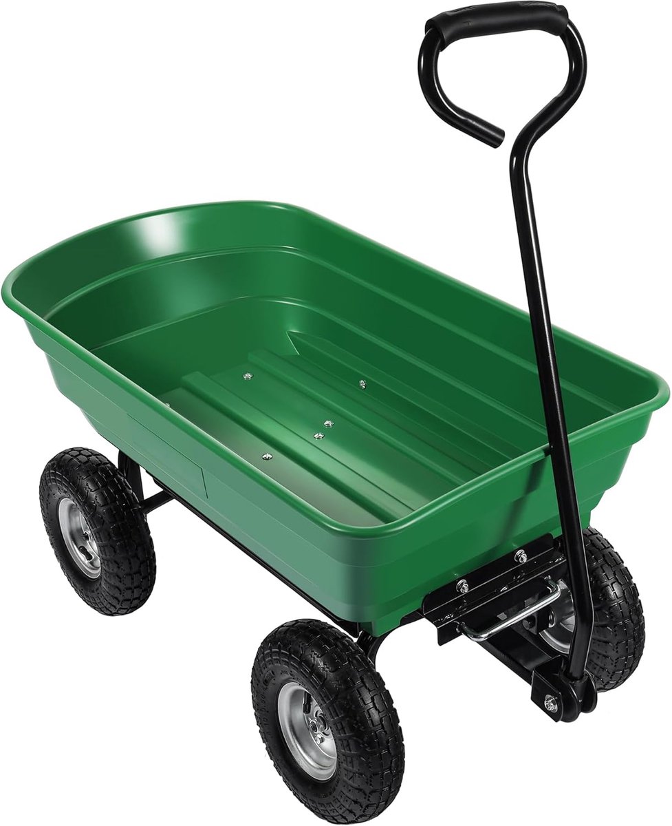 Tuinwagen Kantelfunctie - Transportkar Aanhanger - Zware Lasten Vervoeren - Stuuras Luchtbanden - 75 Liter - Groen