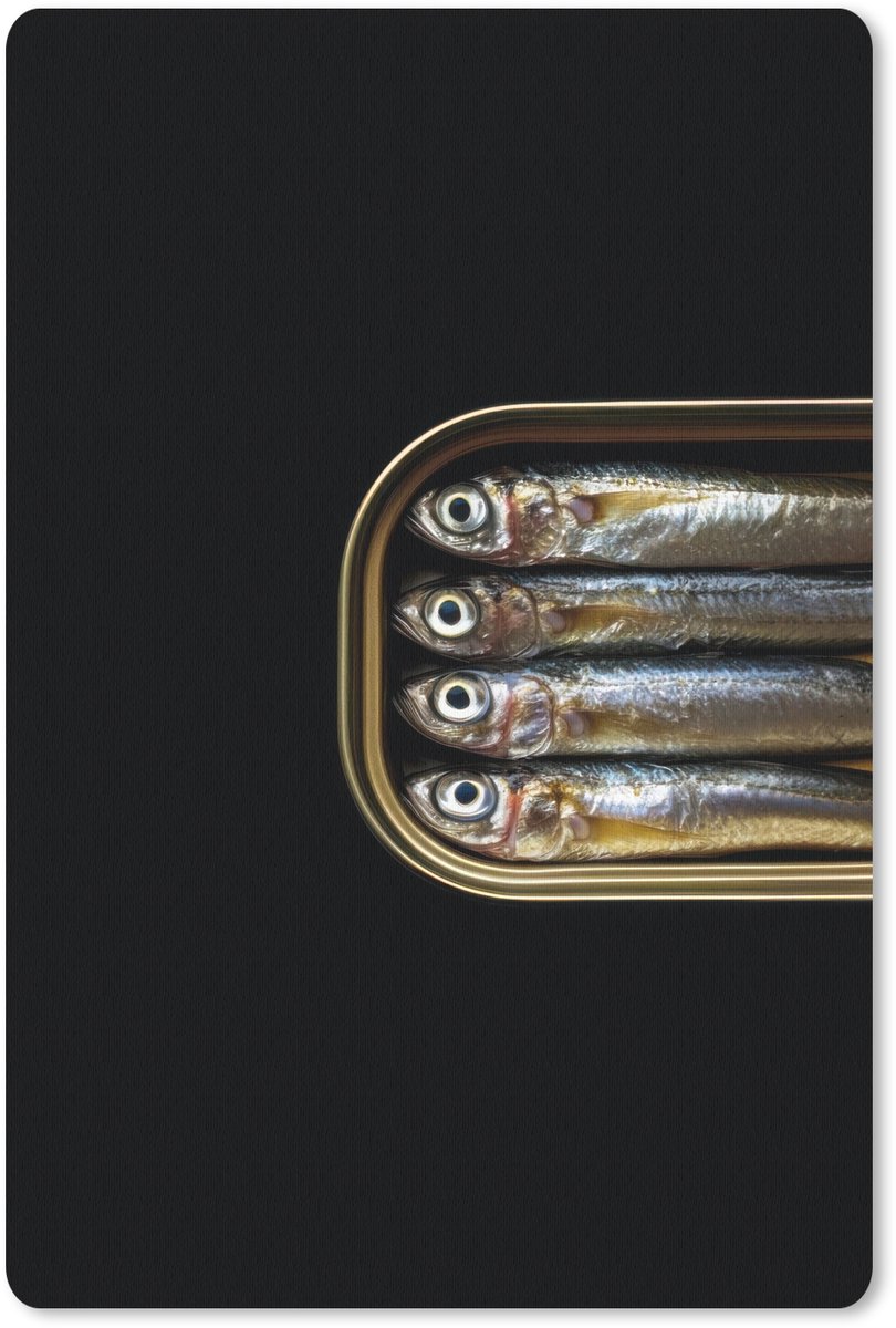 Muismat 18x27 cm - Mousepad Sardines - Blik - Zwart - Vissen - Muismatten