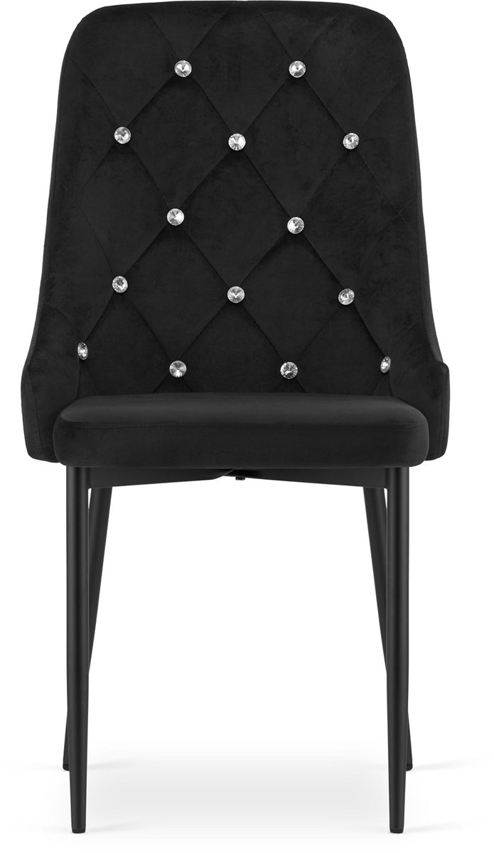 AMORE Velvet Design Stoelen – Set van 2 – Zwart Fluweel – Zwarte Metalen Poten – Verstelbare Voetjes – Max. 120 kg