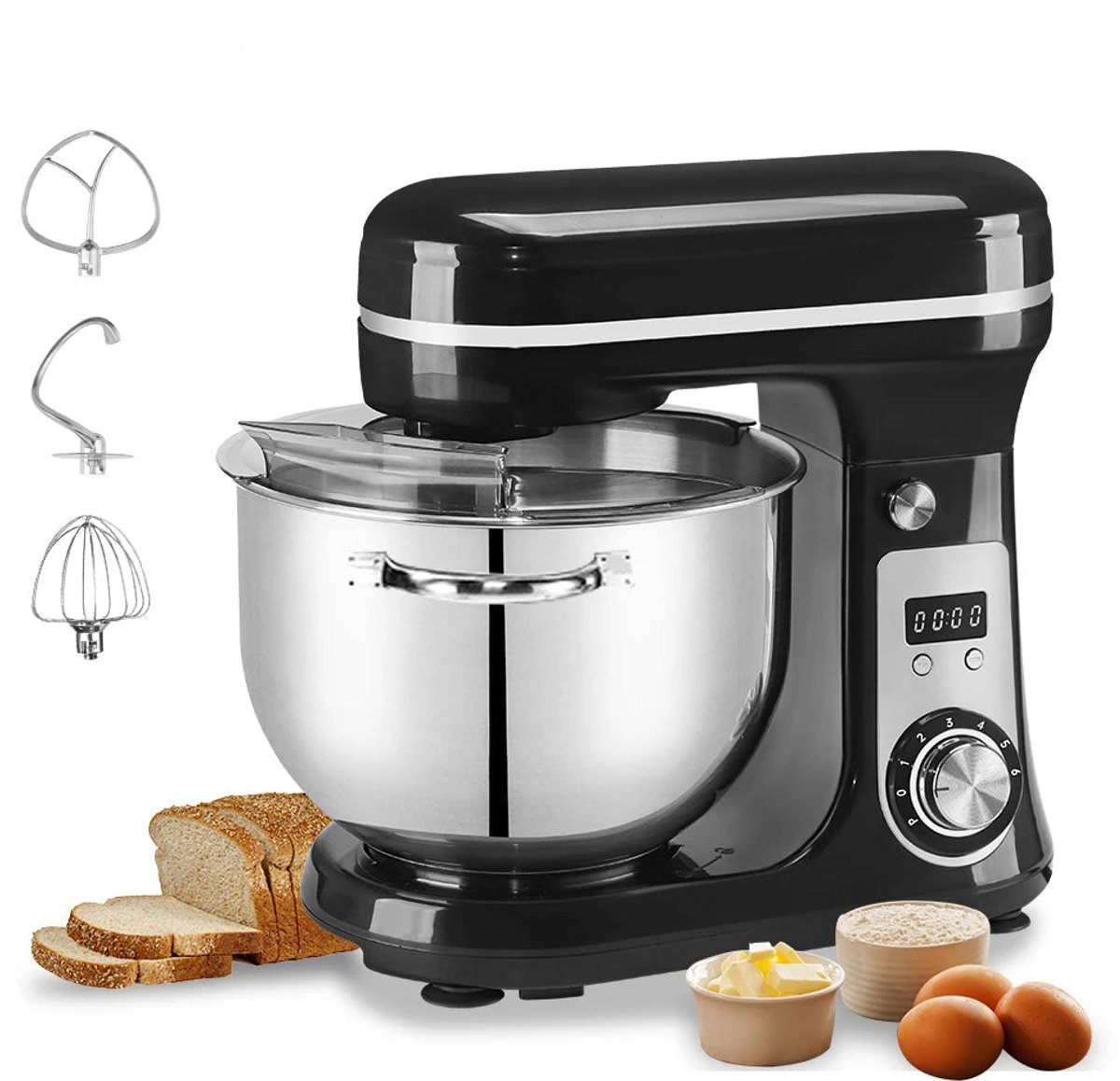 Keukenmixer - Keukenmachine - Foodprocessor - Keukenrobot - LED Display - 6 Snelheden - 1200W - Stil DC-Motor - Elektrische Foodmixer - Metaal Grijs
