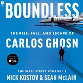 Boekomslag "Boundless: The Rise, Fall, and Escape of Carlos Ghosn" met een privéjet en een man.