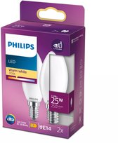 Philips energiezuinige LED Kaars Mat - 25 W - E14 - warmwit licht - 2 stuks - Bespaar op energiekosten
