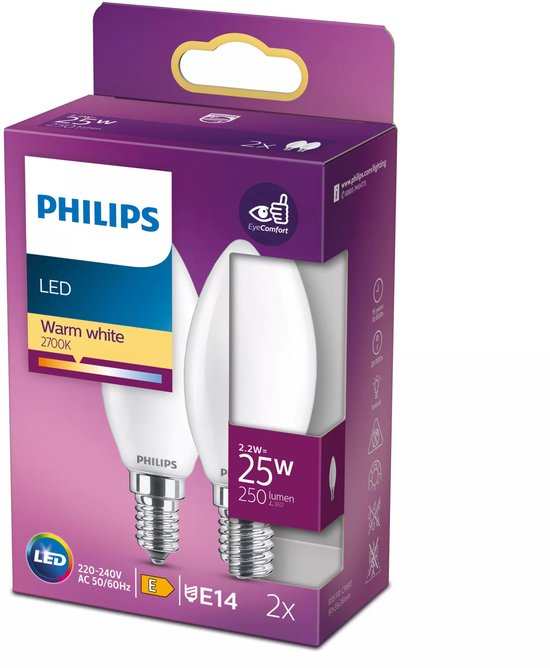 Philips LED Kaarslamp E14 Warmwit 25W