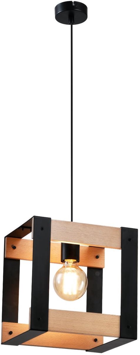 NETTLIFE Hanglamp - E27 fitting - zwart - hout Design - vintage eetkamerlamp - metalen hanglamp - in hoogte verstelbaar - voor eetkamer | keuken | woonkamer | restaurant-excl. lichtbron