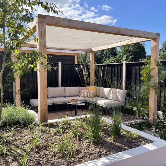 Foto: Schaduwdoek vierkant 5x5m off white incl montagekoord zonwering van hoogwaardig hdpe tot 95 uv werend windbestendig zonnedoek terras luifel schaduwnet zonneluifel