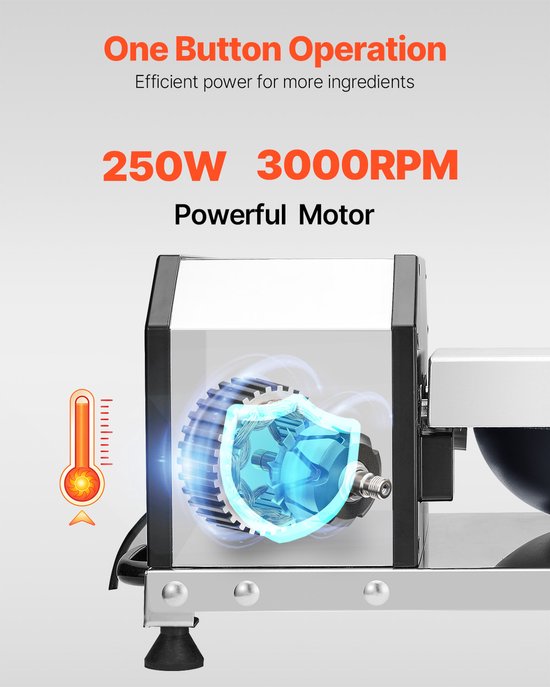 Keukenmachine en Groentesnijder - 3000 t/min, Roestvrij Staal van Voedselkwaliteit, Multifunctioneel voor Groenten, Fruit, Granen, Noten, Met Krachtige 250W Motor van Merkloos — afbeelding 3