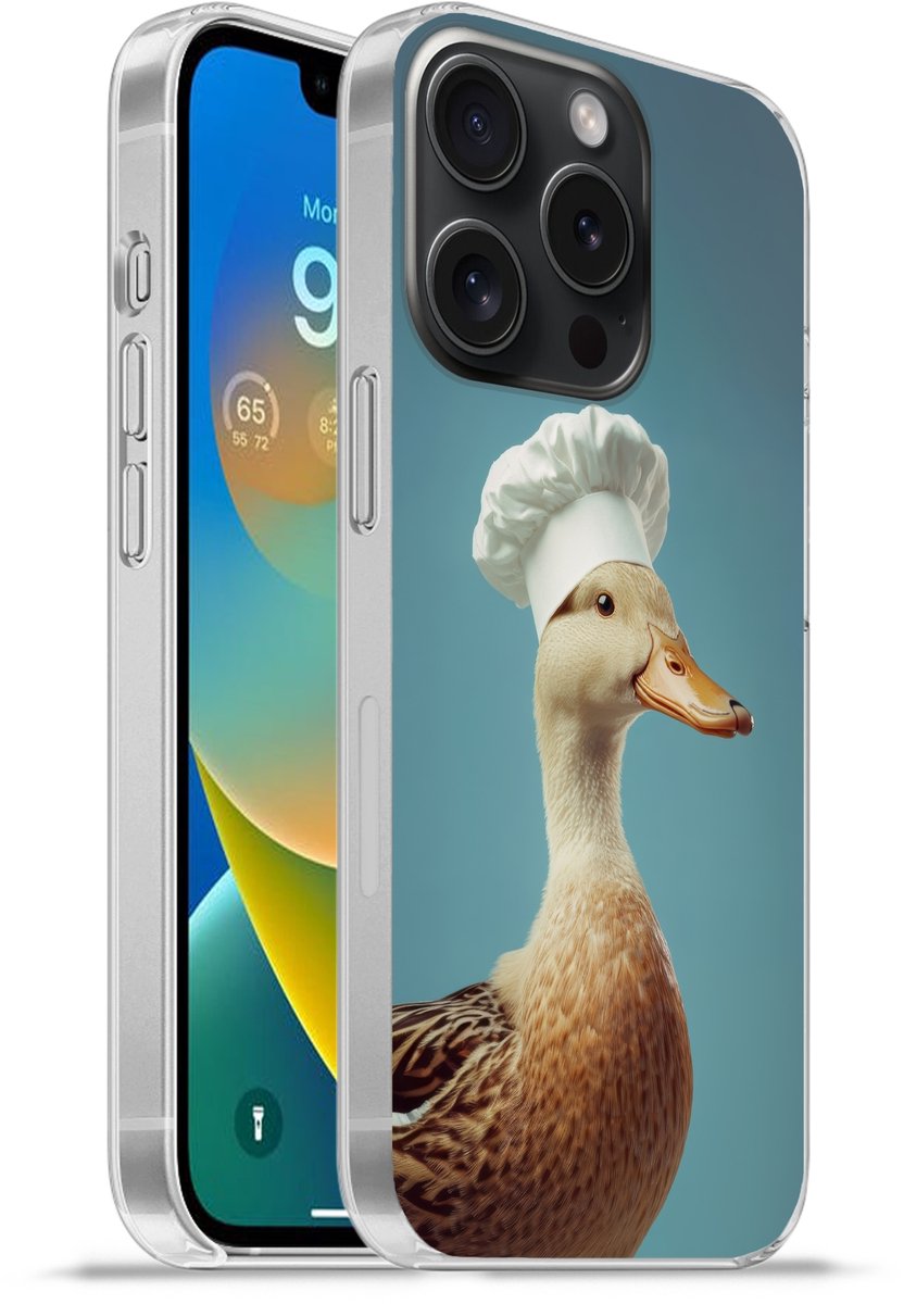 Telefoonhoesje Geschikt voor iPhone 15 Pro hoesje - Eend - Koksmuts - Cute - Vogel - Siliconen Telefoonhoesje Telefoonhoesje