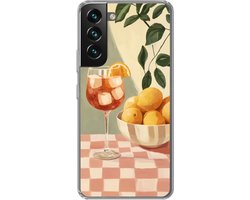 Telefoonhoesje Geschikt voor Samsung Galaxy S22 Plus hoesje - Citroenen - Glas - Tafelkleed - Geblokt - Siliconen Telefoonhoesje Telefoonhoesje