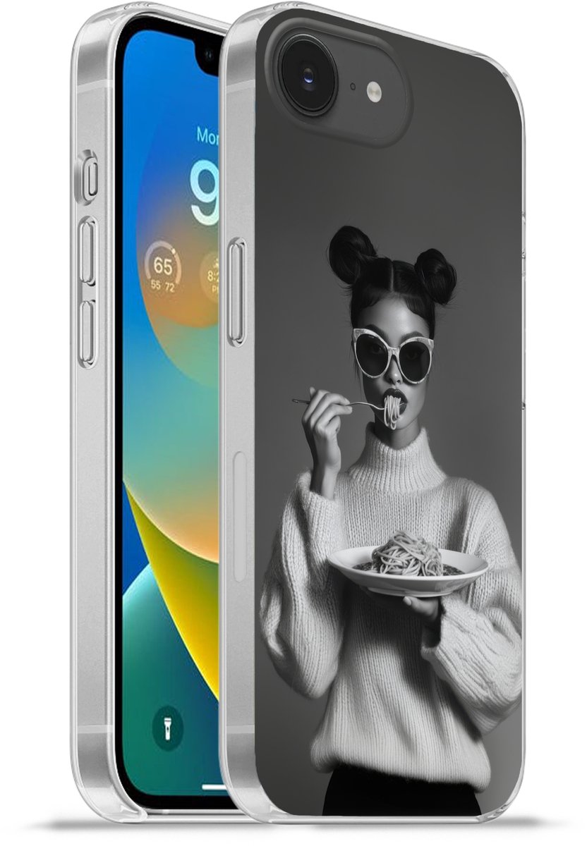 Telefoonhoesje Geschikt voor iPhone 16e hoesje - Vrouw - Pasta - Zonnebril - Siliconen Telefoonhoesje Telefoonhoesje