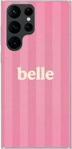 Telefoonhoesje Geschikt voor Samsung Galaxy S22 Ultra hoesje - Roze - Gestreept - Belle - Siliconen Telefoonhoesje Telefoonhoesje