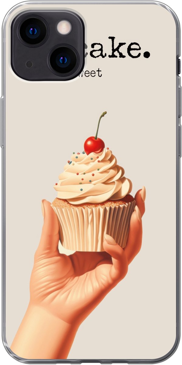 Telefoonhoesje Geschikt voor iPhone 13 hoesje - Cupcake - Zoet - Kers - Siliconen Telefoonhoesje Telefoonhoesje