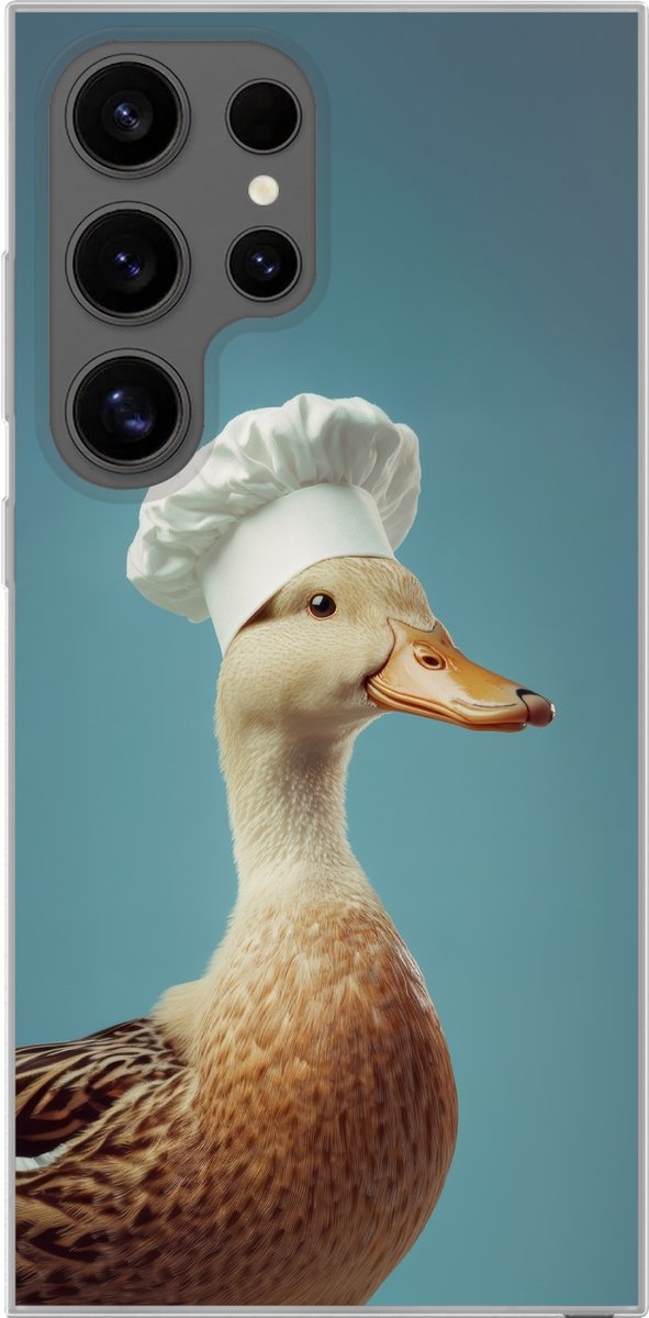 Telefoonhoesje Geschikt voor Samsung Galaxy S24 Ultra hoesje - Eend - Koksmuts - Cute - Vogel - Siliconen Telefoonhoesje Telefoonhoesje