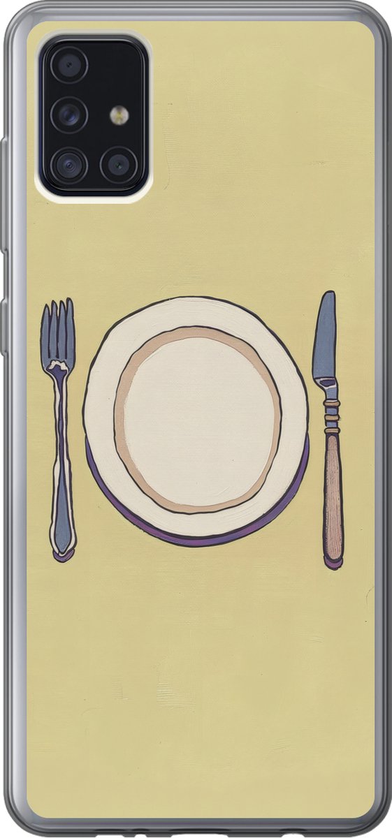 Telefoonhoesje Geschikt voor Samsung Galaxy A52 5G hoesje - Illustratie - Bord - Bestek - Beige - Siliconen Telefoonhoesje Telefoonhoesje