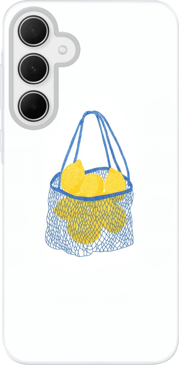 Telefoonhoesje Geschikt voor Samsung Galaxy A35 hoesje - Tas - Blauw - Citroenen - Illustratie - Siliconen Telefoonhoesje Telefoonhoesje