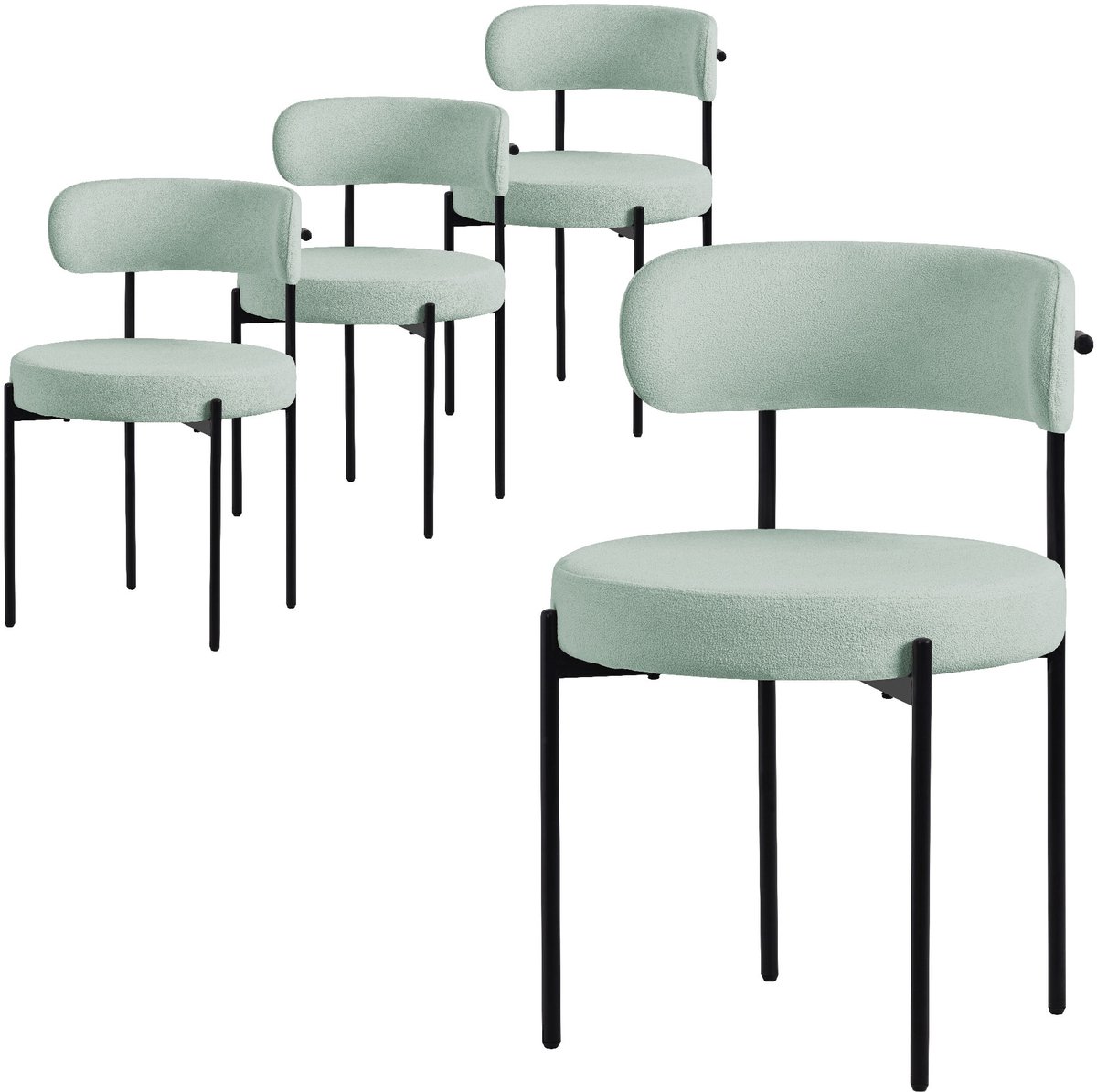 ml-design eetkamerstoelen set van 4, keukenstoel in teddy stof wit, woonkamerstoel met rugleuning, gestoffeerde stoelen met groen metalen poten, ergonomische loungestoelen, stoelen voor eetkamer