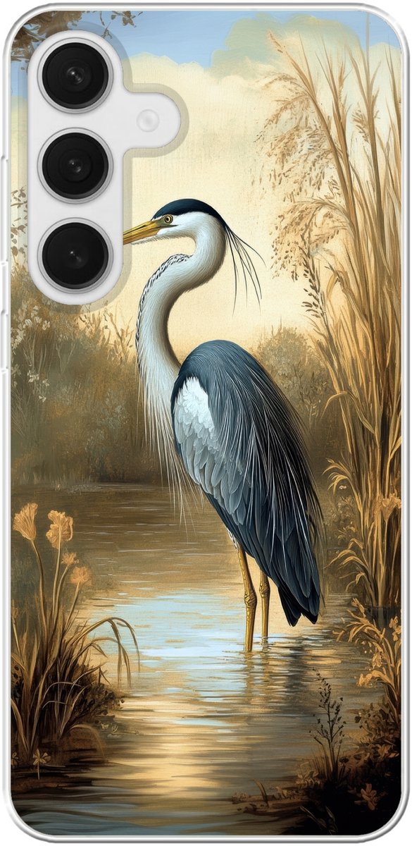 Telefoonhoesje Geschikt voor Samsung Galaxy S25 Plus hoesje - Reiger - Water - Planten - Siliconen Telefoonhoesje Telefoonhoesje