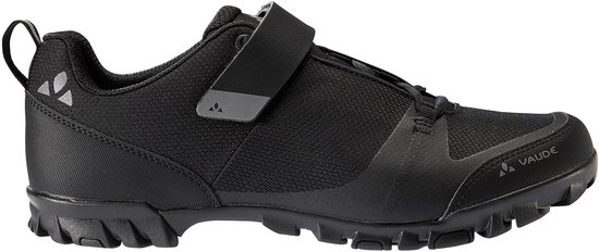 Chaussure de vélo noire avec fermeture velcro, lacets et logo VAUDE.
