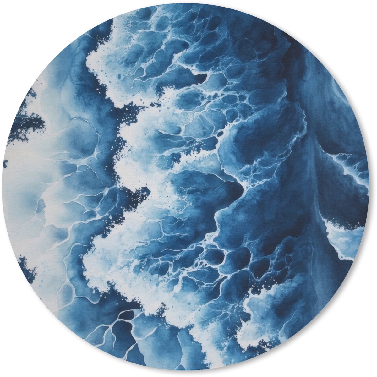 Muismat rond 20x20 cm - Mousepad Golven - Blauw - Schuim - Ronde muismatten