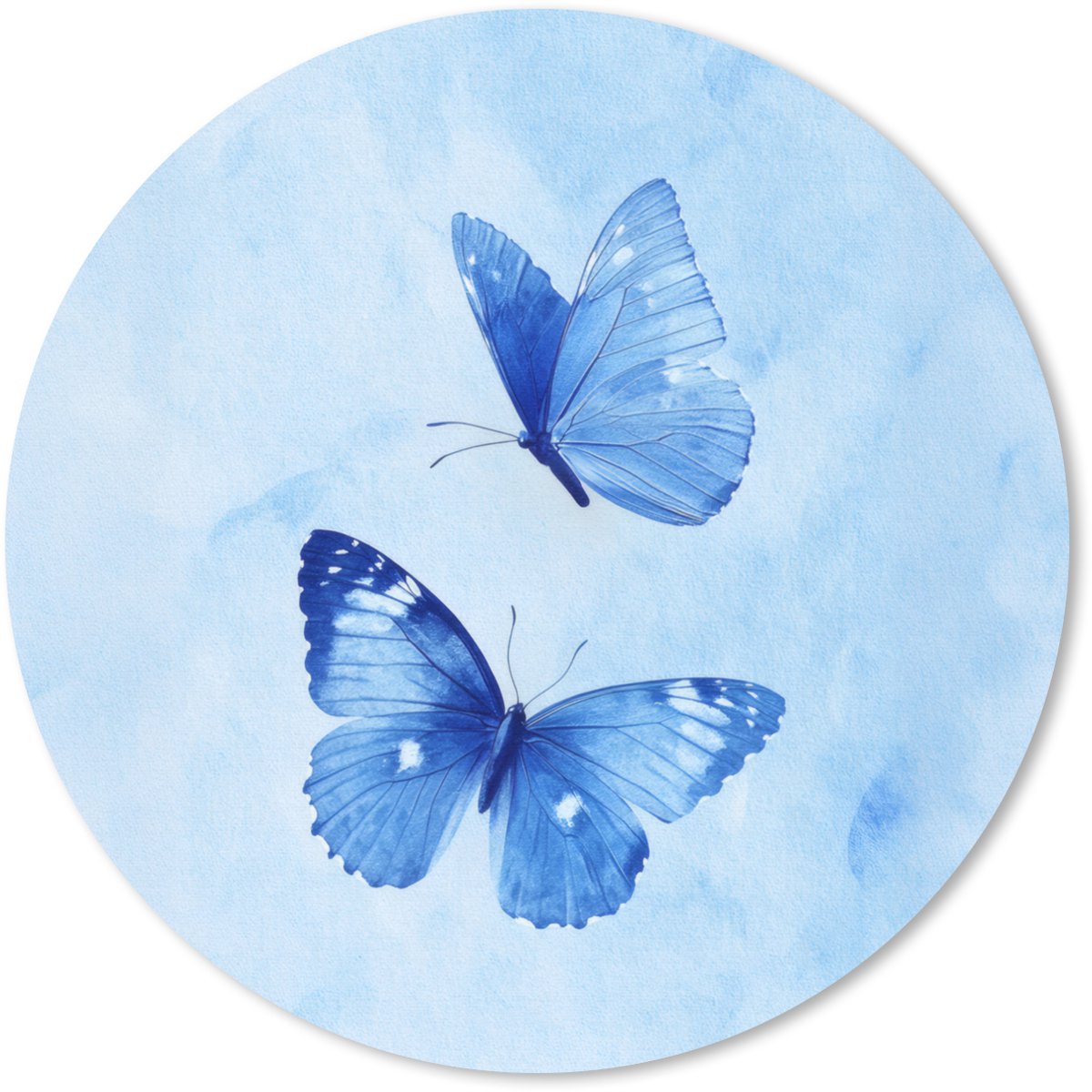 Muismat rond 20x20 cm - Mousepad Vlinders - Sierlijk - Blauw - Ronde muismatten
