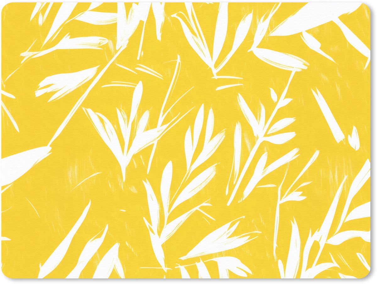 Muismat 23x19 cm - Mousepad Abstract - Bladeren - Geel - Penseelstreken - Muismatten