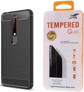 Silicone gel zwart hoesje Nokia 6 (2018) + glas screenprotector