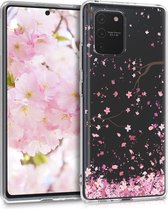 kwmobile telefoonhoesje geschikt voor Samsung Galaxy S10 Lite - Hoesje voor smartphone in poederroze / donkerbruin / transparant - Kersenbloesembladeren design