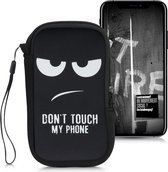 kwmobile hoesje voor smartphones L - 6,5" - hoes van Neopreen - Don't Touch My Phone design - wit / zwart - binnenmaat 16,5 x 8,9 cm