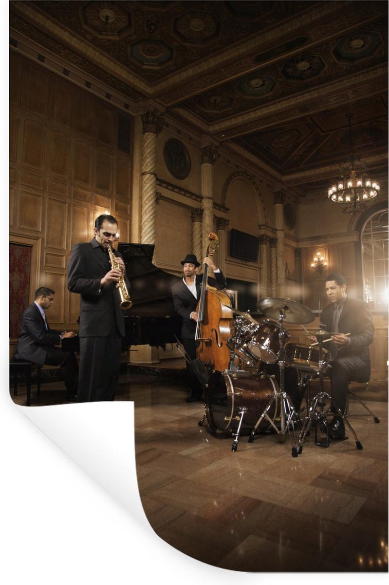 Sticker Muursticker Jazz - Performance Jazz en boite de nuit - 60x90 cm -  film adhésif... | bol.com