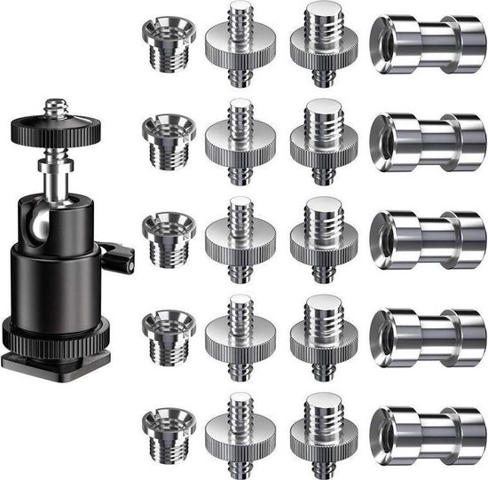 Frgyee 3/8 naar 1/4 schroefadapter, 3/8 vrouwelijk naar 1/4 mannelijke schroefadapter, 2 stuks voor statiefaccessoires, microfoonhouder, camerahouder