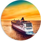 Dibond Wandcirkel - Groot Cruiseschip bij Ondergaande Zon  - 90x90cm Foto op Aluminium Wandcirkel (met ophangsysteem)