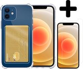 Hoes voor iPhone 12 Mini Hoesje Pasjeshouder Case Met Screenprotector - Hoes voor iPhone 12 Mini Pasjeshouder Card Case Hoesje Met Screenprotector - Transparant