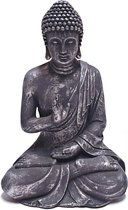 Zittend Boeddha beeld 40cm - Geschikt voor binnen en buiten - Boeddhabeeld antiek zilveren kleur | GerichteKeuze