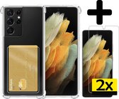 Samsung S21 Ultra Hoesje Pasjeshouder Met 2x Screenprotector - Samsung Galaxy S21 Ultra Pasjeshouder Card Case Met 2x Screenprotector - Transparant